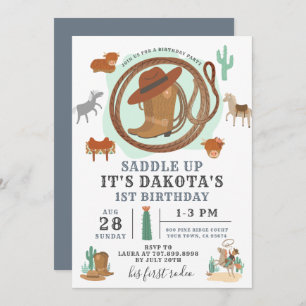 Cowboy First Birthday Invitation