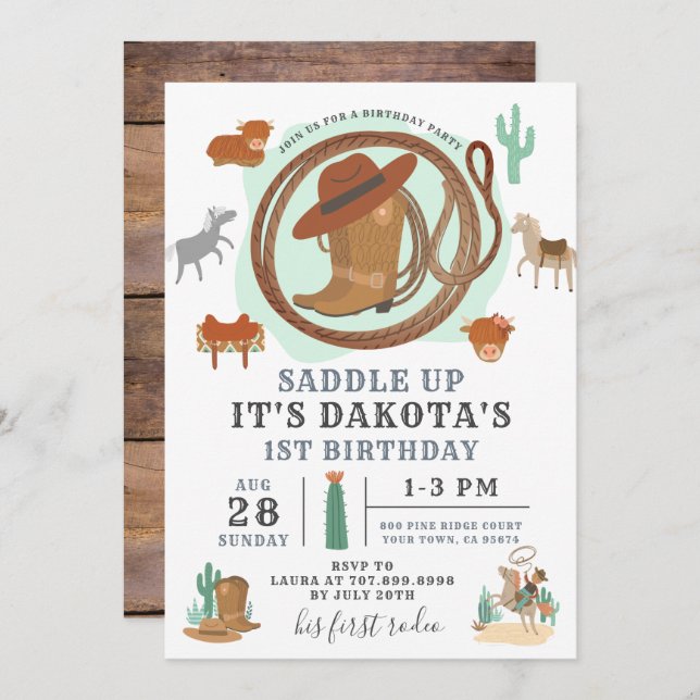 Cowboy First Birthday Invitation (Front/Back)