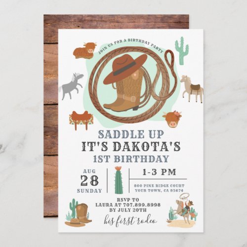 Cowboy First Birthday Invitation