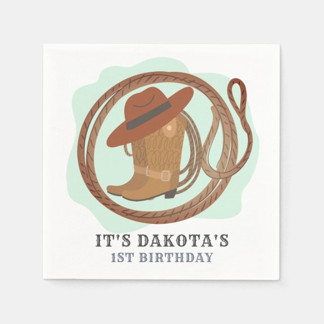 Cowboy First Birthday Party Napkins (Front)