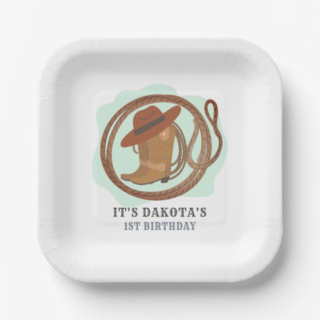 Cowboy First Birthday Party Paper Plates (Front)