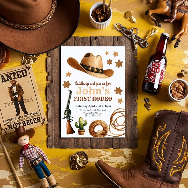 Cowboy First Rodeo 1st Birthday  Invitation (Creator Uploaded)