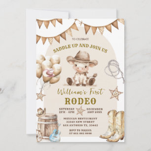 Cowboy First Rodeo Balloons Birthday Invitation