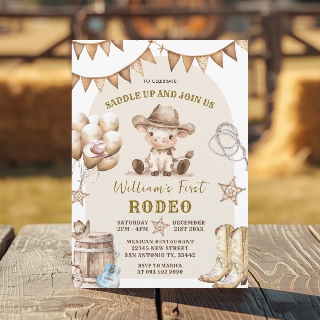 Cowboy First Rodeo Balloons Birthday Invitation (Creator Uploaded)