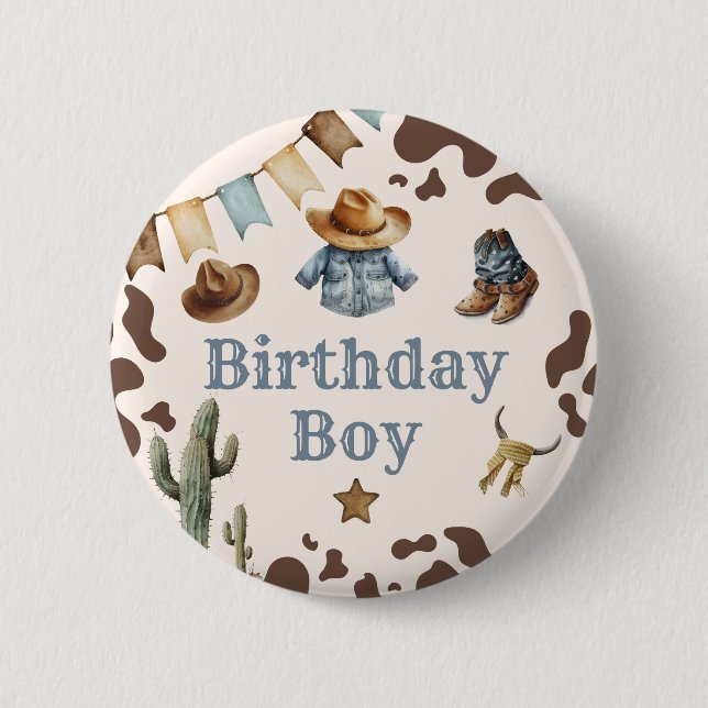 Cowboy First Rodeo Birthday Boy Button (Front)