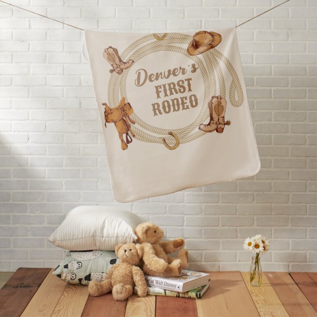 Cowboy First Rodeo Birthday Gender Neutral Baby Blanket (In Situ)