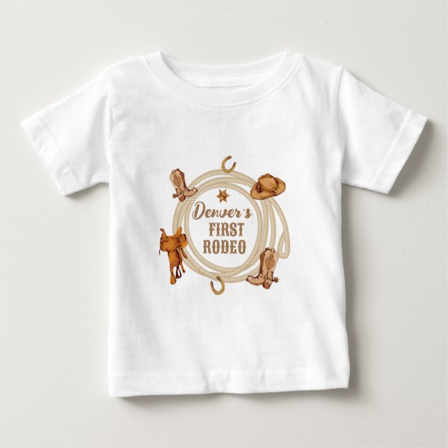 Cowboy First Rodeo Birthday Gender Neutral Baby T-Shirt (Front)
