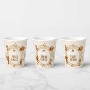 Cowboy First Rodeo Birthday Gender Neutral Paper Cups