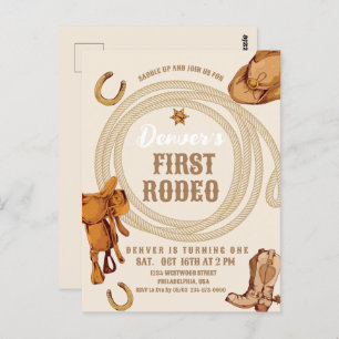 Cowboy First Rodeo Birthday Invite Gender Neutral