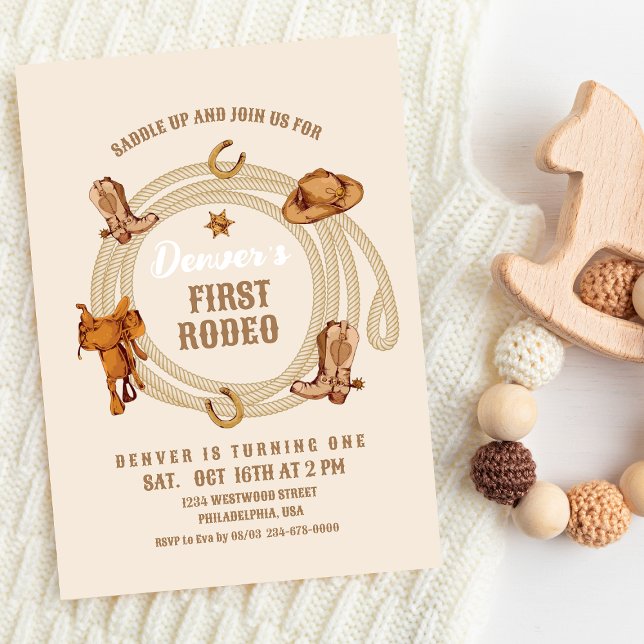 Cowboy First Rodeo Birthday Invite Gender Neutral  (Creator Uploaded)