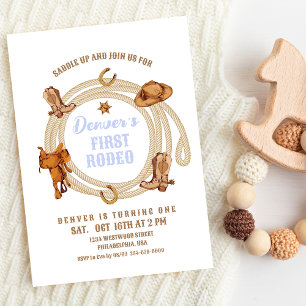 Cowboy First Rodeo Birthday Invite Gender Neutral