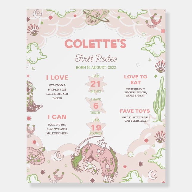 Cowboy First Rodeo Birthday Milestones Sign (Front)