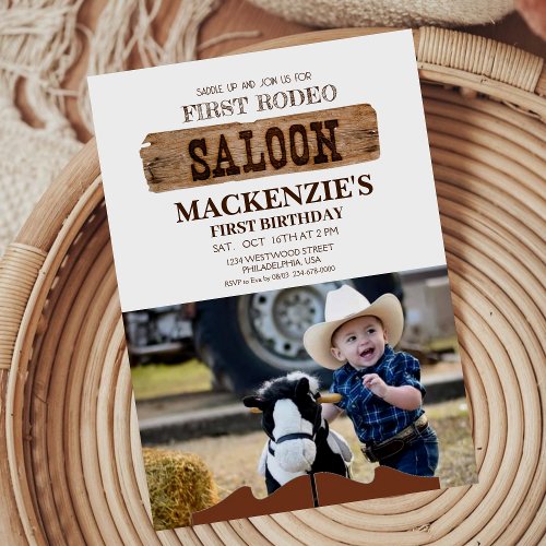 Cowboy First Rodeo Birthday Party Photo kids 1st Invitation