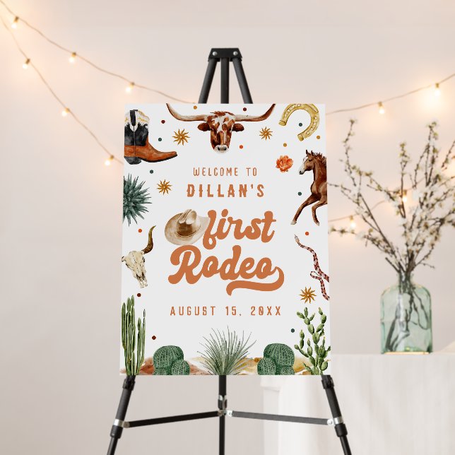 Cowboy First Rodeo Birthday Welcome Foam Board (In Situ (Stand))