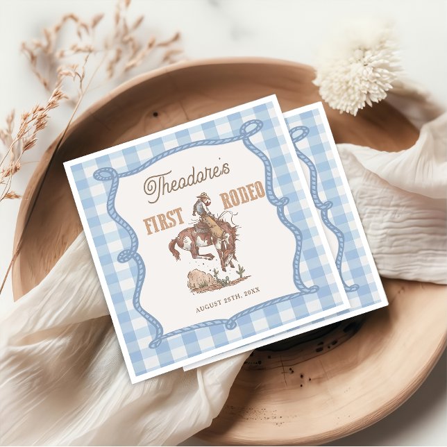Cowboy First Rodeo Gingham Birthday Napkins (Creator Uploaded)