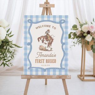Cowboy First Rodeo Gingham Birthday Welcome Sign