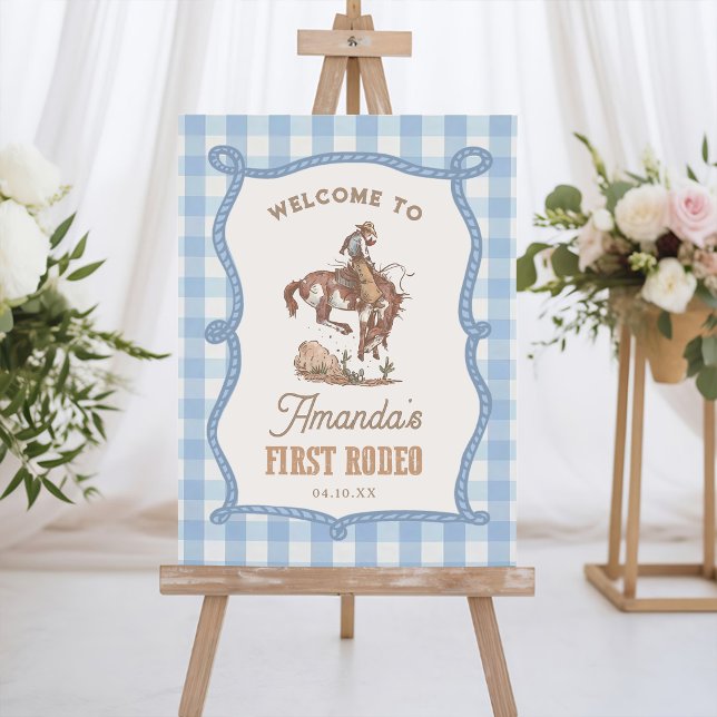 Cowboy First Rodeo Gingham Birthday Welcome Sign (Creator Uploaded)