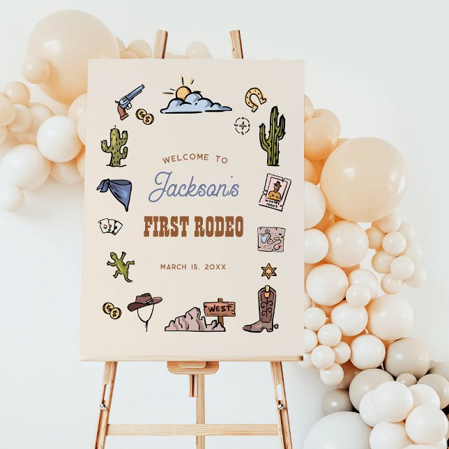Cowboy First Rodeo Hand Drawn Kids Birthday  Foam Board (Creator Uploaded)