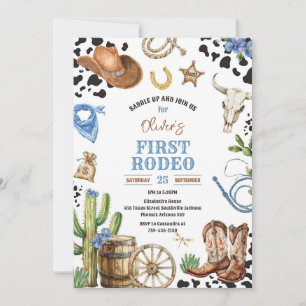 Cowboy First Rodeo Wild West 1st Birthday Invitation