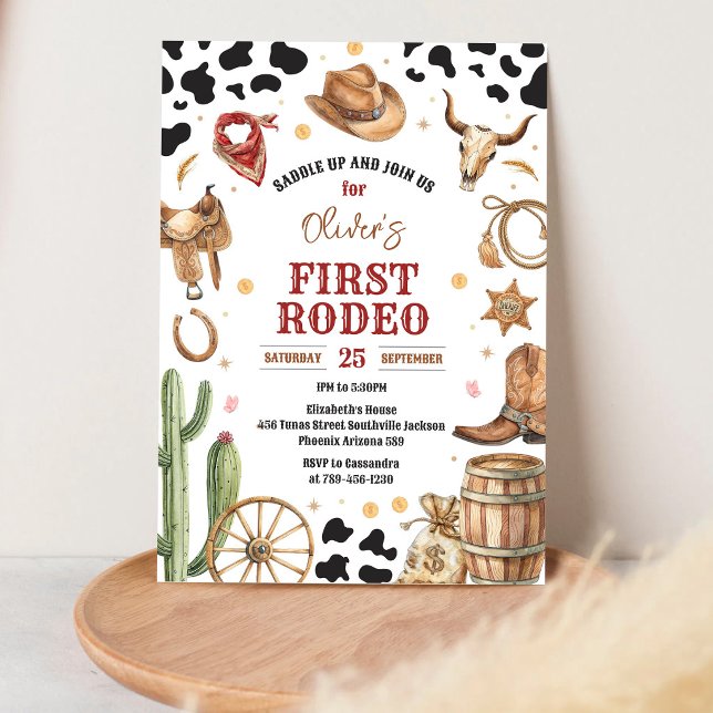 Cowboy First Rodeo Wild West 1st Birthday Invitation (Creator Uploaded)