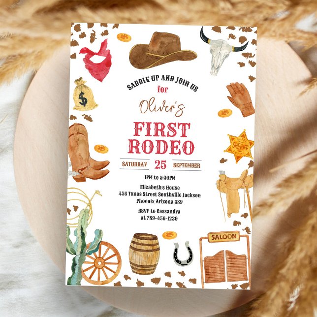 Cowboy First Rodeo Wild West 1st Birthday Invitation (Creator Uploaded)