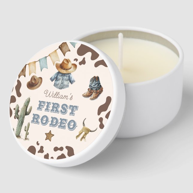 Cowboy First Rodeo Wild west Birthday party Mini Candle Favors (Corner)