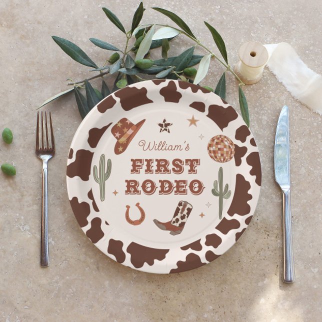 Cowboy First Rodeo Wild west Birthday party Paper Plates (Creator Uploaded)