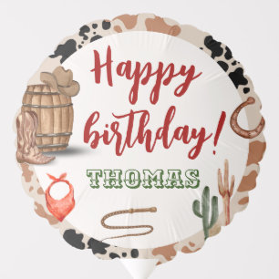 Cowboy First Rodeo Wild west Happy Birthday Balloon