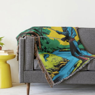 Cowboy Fisherman on River Bank  Throw Blanket