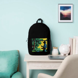 Cowboy Fisherman on Riverbank Printed Backpack