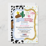 Cowboy & Flamingo Joint Boy Girl Birthday Invitation<br><div class="desc">Cowboy & Flamingo shared party invitation. Perfect for 2 children with 2 interests!
Fun invite for any age! Back print included.</div>