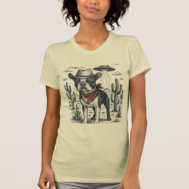 cowboy french bulldog vintage alien western  T-Shirt (Front)