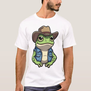 Cowboy Frog in Denim Vest T-Shirt