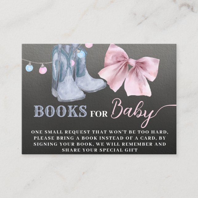 Cowboy gender reveal books for baby card.  enclosu enclosure card (Front)