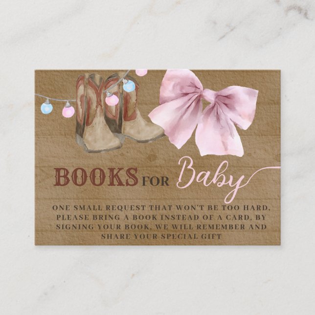 Cowboy gender reveal books for baby card.  enclosu enclosure card (Front)