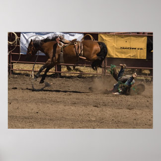 Cowboy Gets a Kick out of Bronc Riding Poster