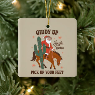 Cowboy Giddy Up Jingle Horse Pick Up Your Feet Ceramic Ornament