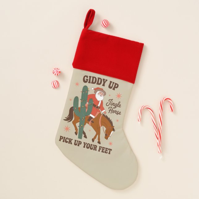 Cowboy Giddy Up Jingle Horse Pick Up Your Feet Christmas Stocking (Front)