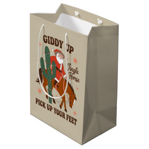 Cowboy Giddy Up Jingle Horse Pick Up Your Feet Medium Gift Bag