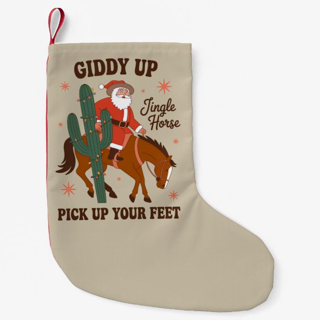 Cowboy Giddy Up Jingle Horse Pick Up Your Feet Small Christmas Stocking (Front)
