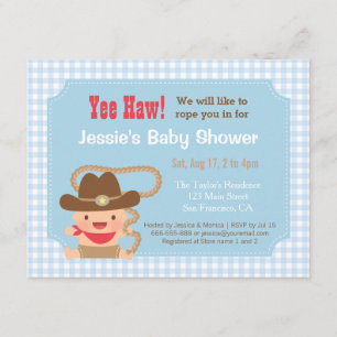 Cowboy Gingham Western Baby Shower Invitations
