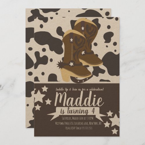 Cowboy Girl Birthday Cow Print  Invitation