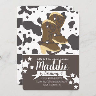 Cowboy Girl Birthday Cow Print Party Invitation