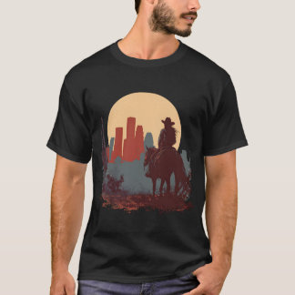 Cowboy Girl City Skyline Desert Moon Poster. T-Shirt