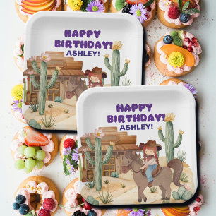 Cowboy Girl on Horse Birthday Party Paper Plates