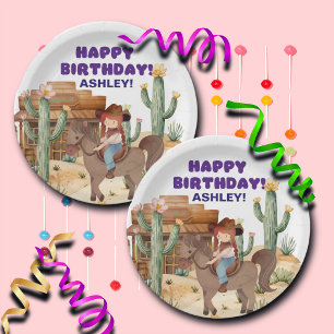 Cowboy Girl on Horse Birthday Party Paper Plates