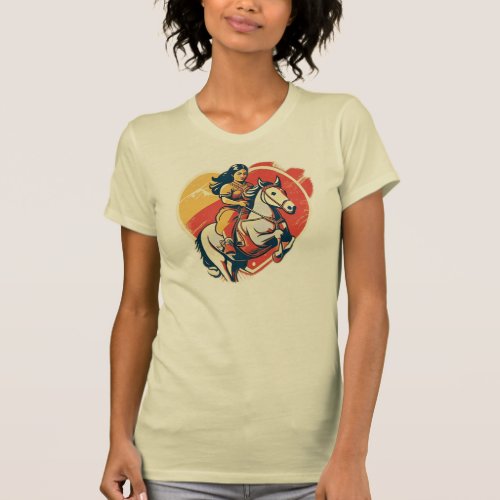 Cowboy Girl Riding Vintage Horse  T_Shirt