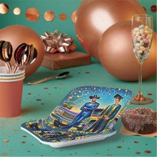Cowboy Graduation Guy With Pickup Truck Custom Paper Plates