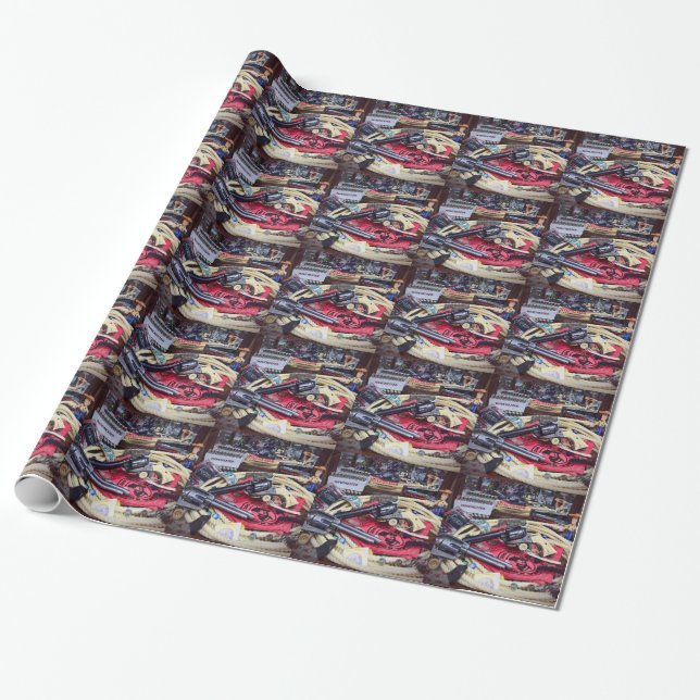 Cowboy Guns and Collectibles Wrapping Paper (Unrolled)