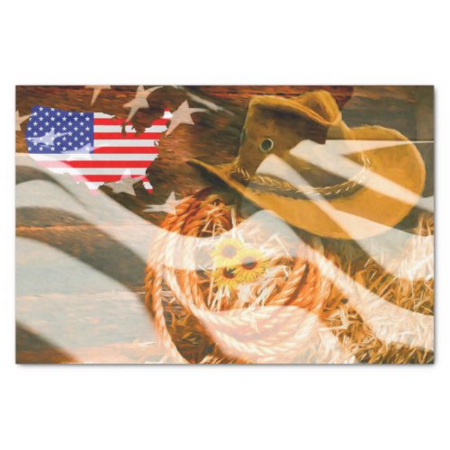 Cowboy Hat American Flag Sunrays Tissue Paper